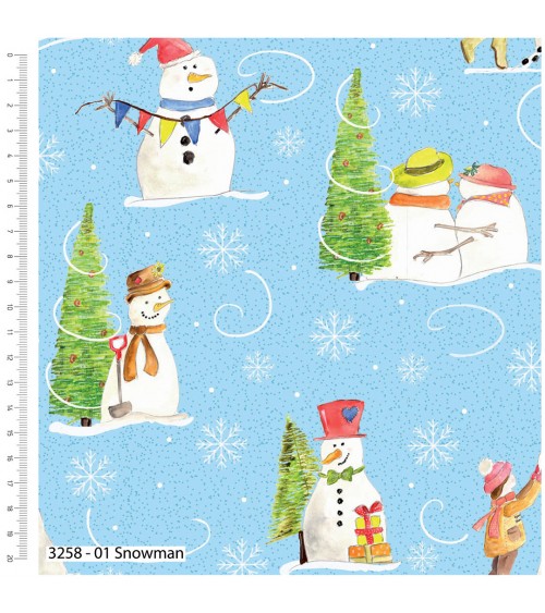 3143258-01 TESSUTO cm110 XMAS SNOWMAN 100CO