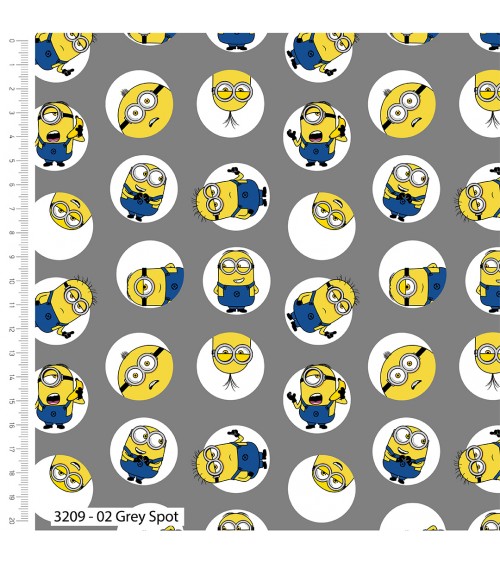 3133209-02 TESSUTO cm110 Minions Grey Spot 100CO