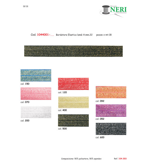 1044001-092 BORDAT.ELASTICO Lurex mm20 50NY 50EA**
